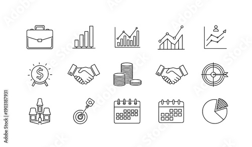 Editable stroke business and finance vector line icon set for infographics