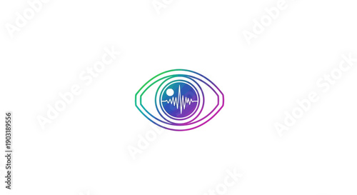 Gradient colored eye icon with sound wave graphic representing vision and audio technology interface
