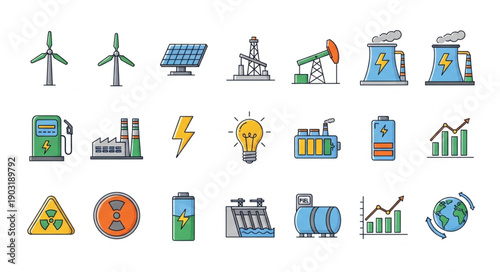 Collection of energy industry icons and symbols.