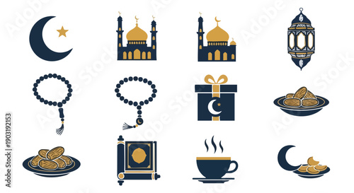 Ensemble Dicônes Ramadan Bicolore Bleu Marine et Or