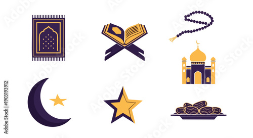 Icônes Rituelles Géométriques Duotone Ramadan Rehal