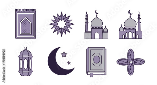 Icônes Sacrées Islamiques Géométriques Violet Argenté