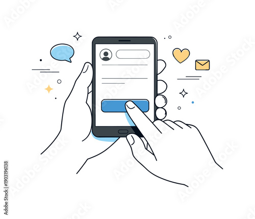 Hands holding objects. A pair of hands gently holds a smartphone displaying a simple interface. Calm everyday interaction with subtle motion