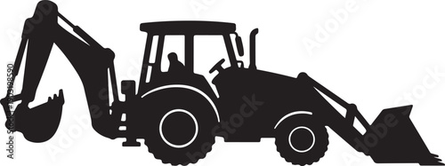 Backhoe Loader Silhouette Side View Dual Bucket