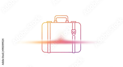 Stylish gradient line art suitcase icon for travel and holiday adventures with colorful light streak