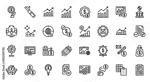 Financial Growth Icons Set: Business, Investment, Analytics, Data, Strategy