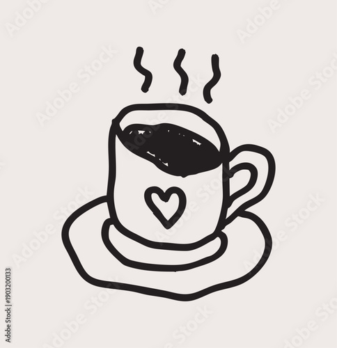 Coffee cup with a heart cute doodle drawing