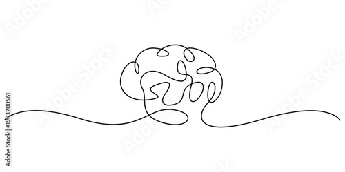Human brain in one continuous line drawing, minimalist single art human brain, concepts for psychology, intelligence, and creative thinking