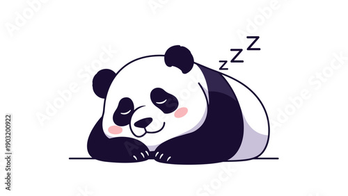 Adorable giant panda bear sleeping peacefully with rosy cheeks in a simple and charming cartoon illustration on white.