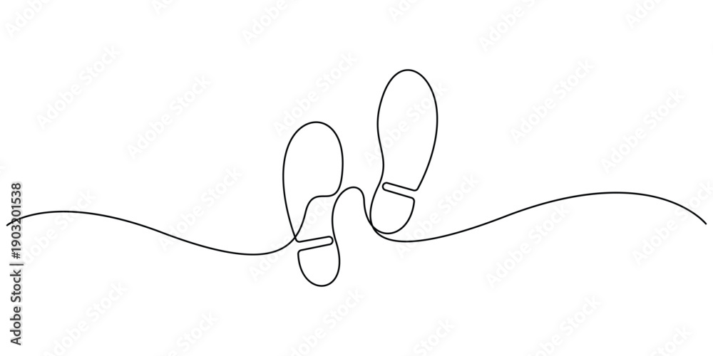 Obraz premium Continuous single-line drawing of footprints isolated plain white background vector design