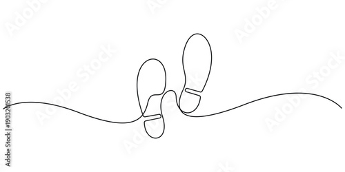 Continuous single-line drawing of footprints isolated plain white background vector design