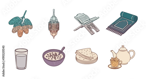 Symboles Minimalistes Duotone de lIftar du Ramadan