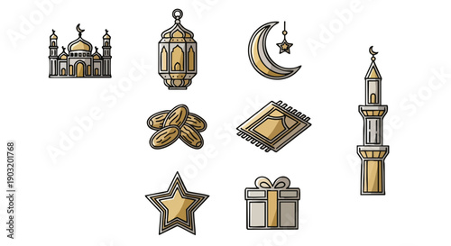 Collection de Symboles Géométriques du Ramadan en Bichromie