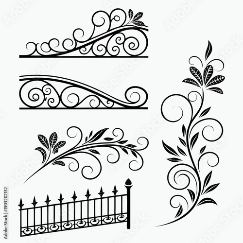Intricate black and white decorative swirls and patterns with a variety of designs Vector