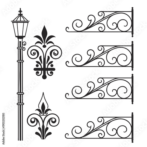 Elegant and intricate ironwork designs showcasing various styles and patterns Vector