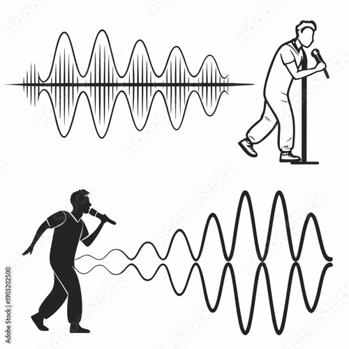 Illustration depicting the transmission of sound waves from a speaker to a listener Vector