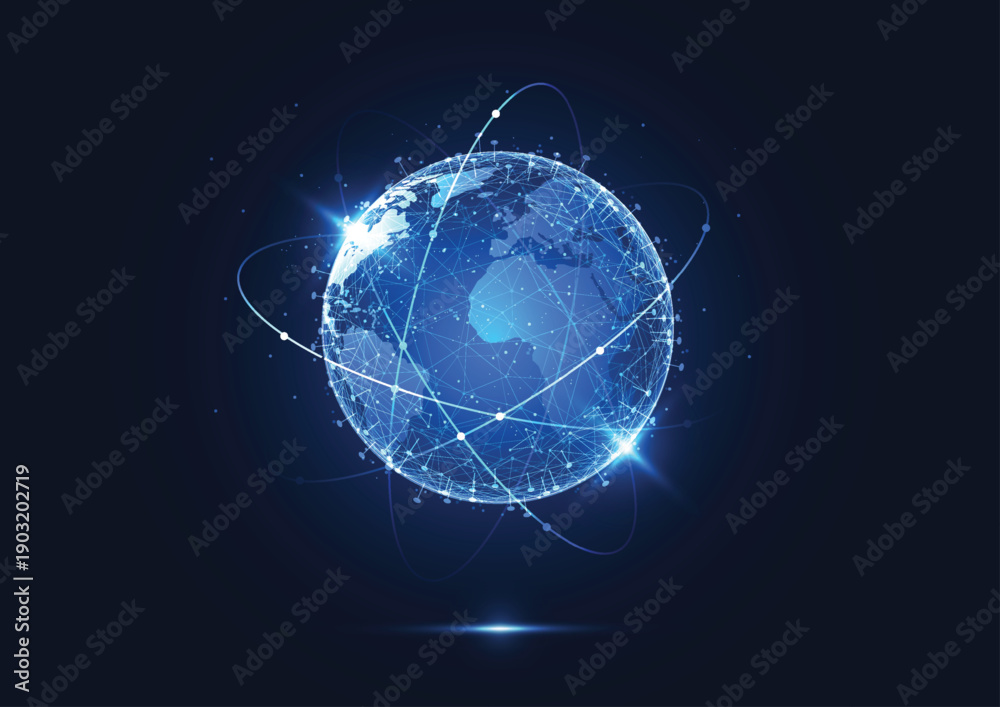 Obraz premium Global network technology connection. World map point and line composition concept of global business. Vector Illustration