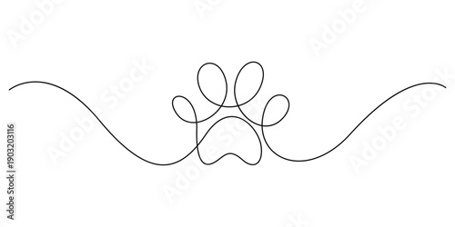 Continuous one line drawing of a cat or dog paw print vector design