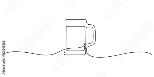 Minimalist Minimalist continuous line drawing of a beer mug vector illustration, Single line art beer mug, One line art beer mug illustration