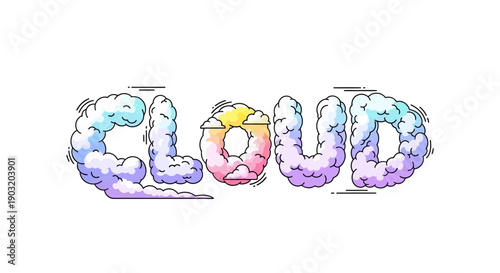 Colorful cloud typography art spelling out the word CLOUD creative vector illustration