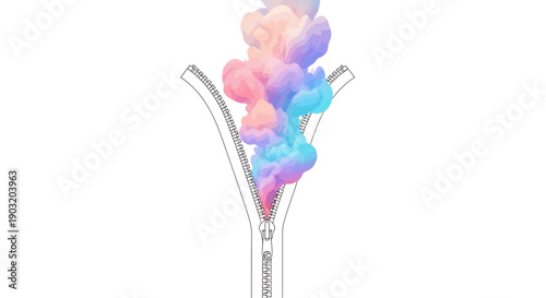Colorful smoke emerges from an unzipped zipper symbolizing creativity and the release of hidden