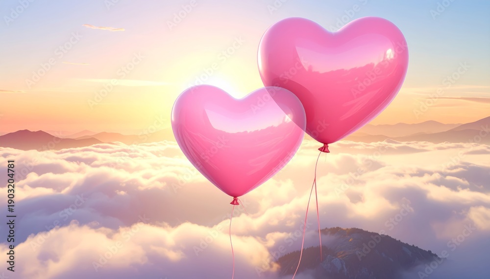 Fototapeta premium Celebrating love with vibrant pink heart-shaped balloons floating in the sky