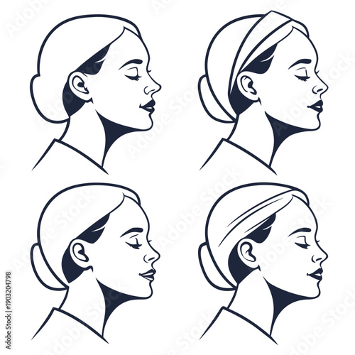 Four different ways to wear a headset for optimal comfort and performance. Vector