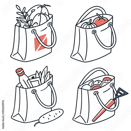 A visual guide to various methods of tying plastic bags for easy carrying. Vector