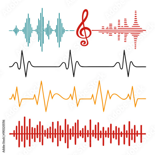 Vibrant and diverse musical notes and sound waves illustration Vector