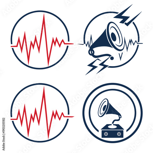 Exploring the world of sound and hearing with various graphical representations Vector