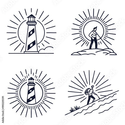 Four distinct illustrations of individuals engaged in various activities. Vector