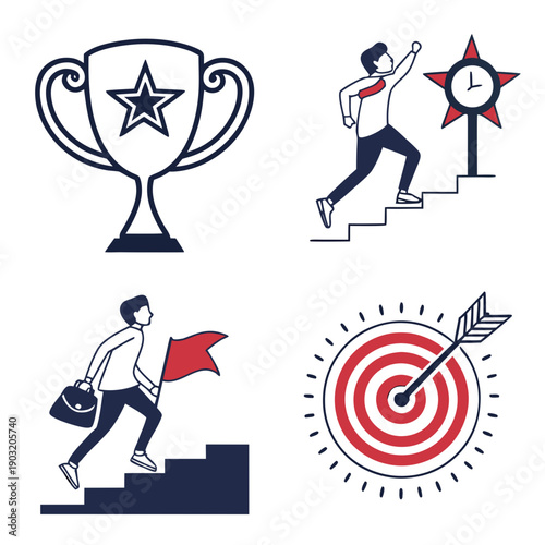 A collection of icons representing achievement, success, and competition. Vector
