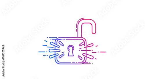 Dynamic gradient unlocked padlock icon symbolizing digital security freedom and open access