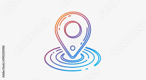 Vibrant gradient location pin icon with ripple effect for digital mapping and navigation purposes