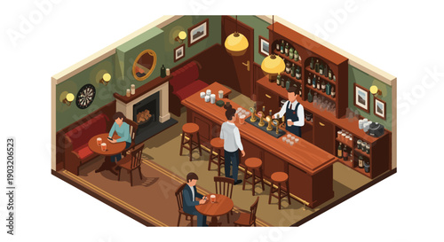 Isometric Pub Bar Interior Vector Illustration