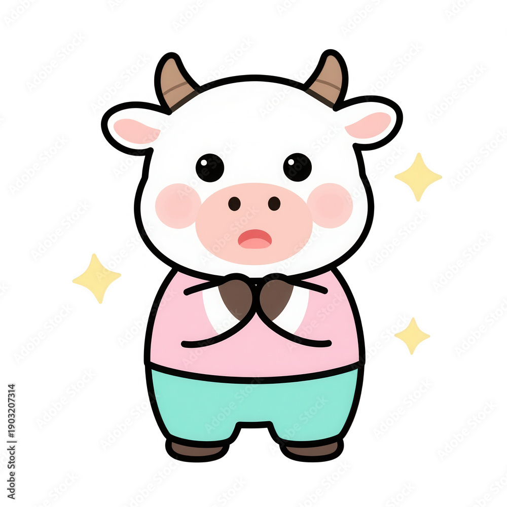 Fototapeta premium Cartoon cow with magical sparkles and wings