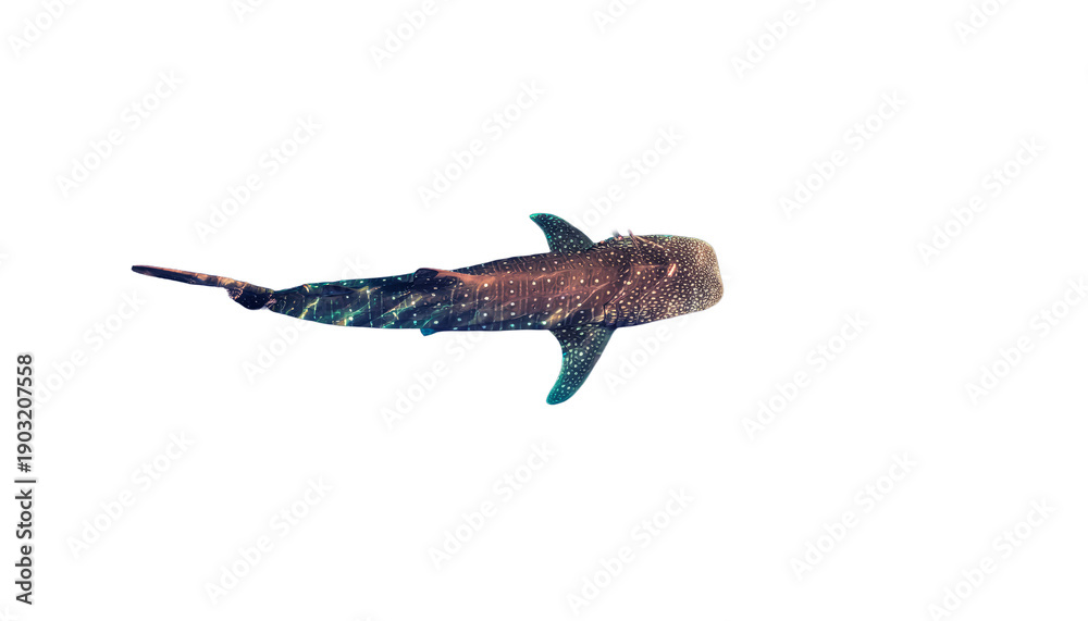 Obraz premium Extreme high-resolution aerial drone perspective of a majestic whale shark, highlighting its distinctive textured skin and graceful movement from above