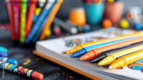 Wallpaper Mural Colorful Drawing Tools and Art Supplies on Table with Coloring Book and Vibrant Markers for Creative Expression Torontodigital.ca