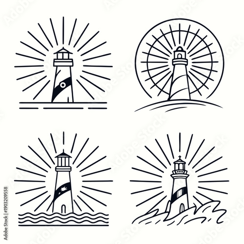 Four distinct images depicting a person lifting weights in various styles and equipment. Vector