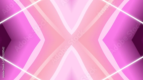 A vibrant pink abstract background with white neon lines forming a symmetrical pattern viewed from a straight-on perspective