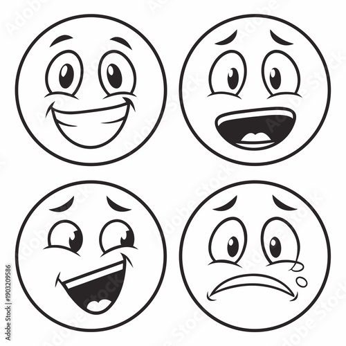 Five distinct cartoon faces each displaying a unique emotion and expression Vector