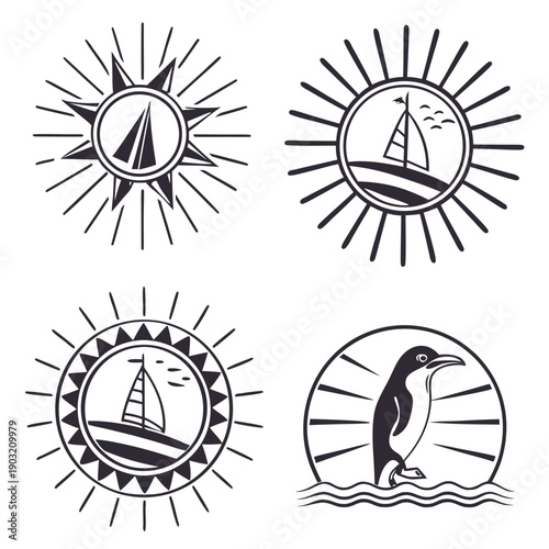 Four distinct illustrations showcasing various activities under the sun Vector
