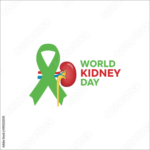 World kidney day awareness ribbon and kidney icon