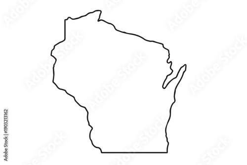 Outline map of wisconsin, united states, on white background with copy space
