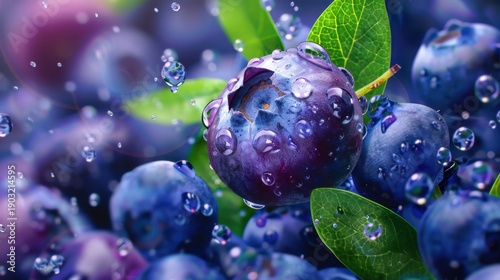 Wallpaper Mural Fresh and Juicy Blueberries with Water Droplets on Leaves in Vibrant Natural Setting Torontodigital.ca