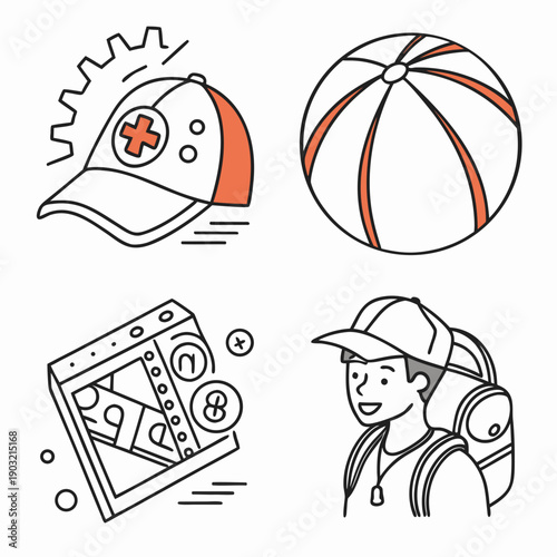 A collection of images depicting various activities and objects Vector