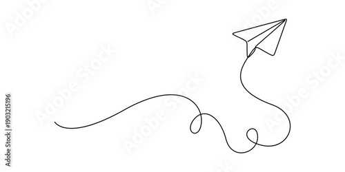Continuous one line drawing of a paper airplane vector illustration, Single line art paper airplane 