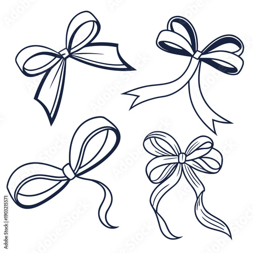 Elegant and intricate bow designs showcasing various styles and techniques Vector