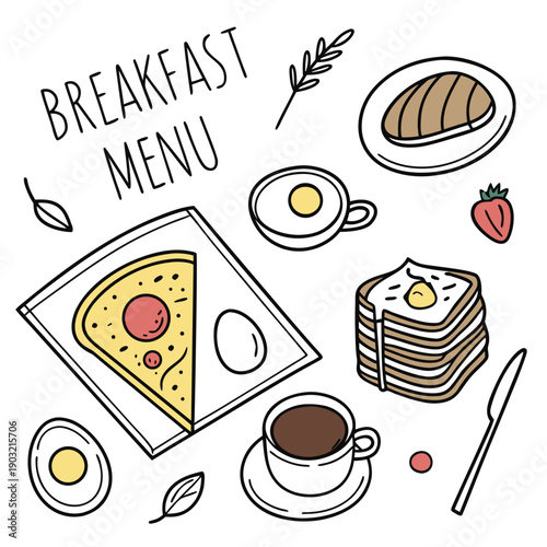 A delightful breakfast menu featuring a variety of delicious dishes and beverages