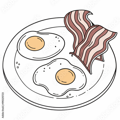 A delicious breakfast plate featuring two sunny-side-up eggs and crispy bacon strips